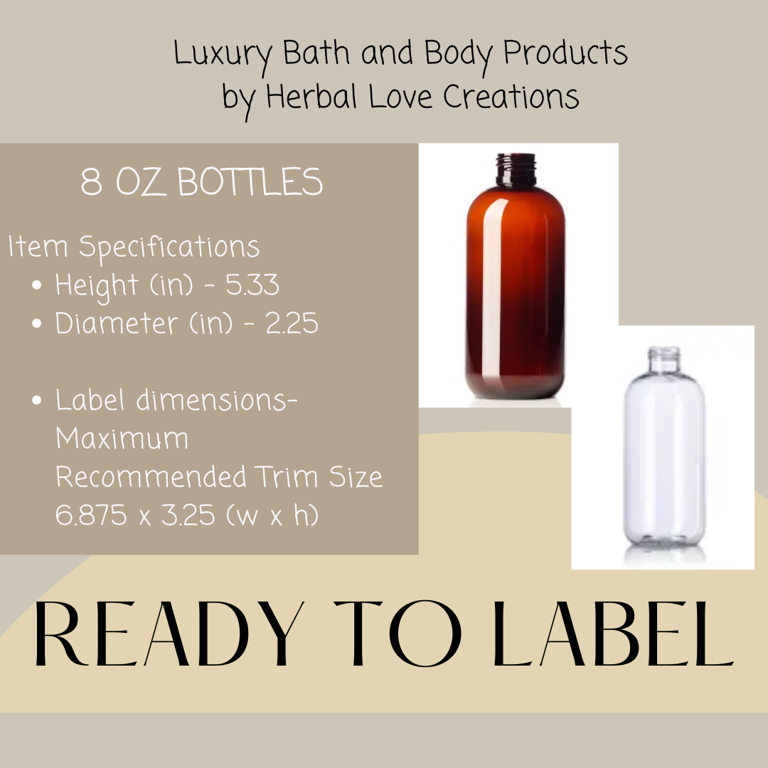 8 oz Unlabeled Creamy Body Lotion (amber bottle) - Ready to label: Black pump / Amber / Smokey leather