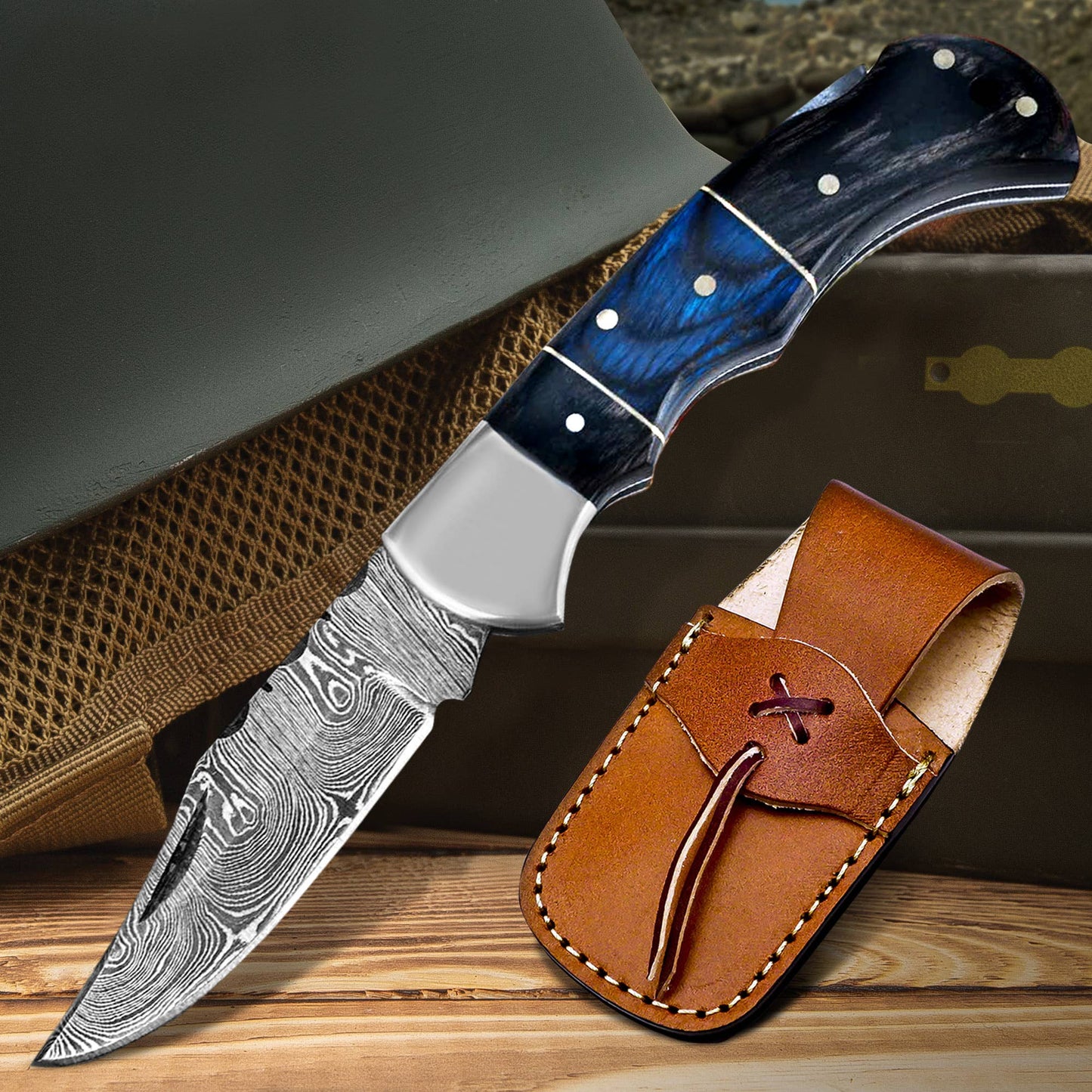 Damascus Steel Folding Knife