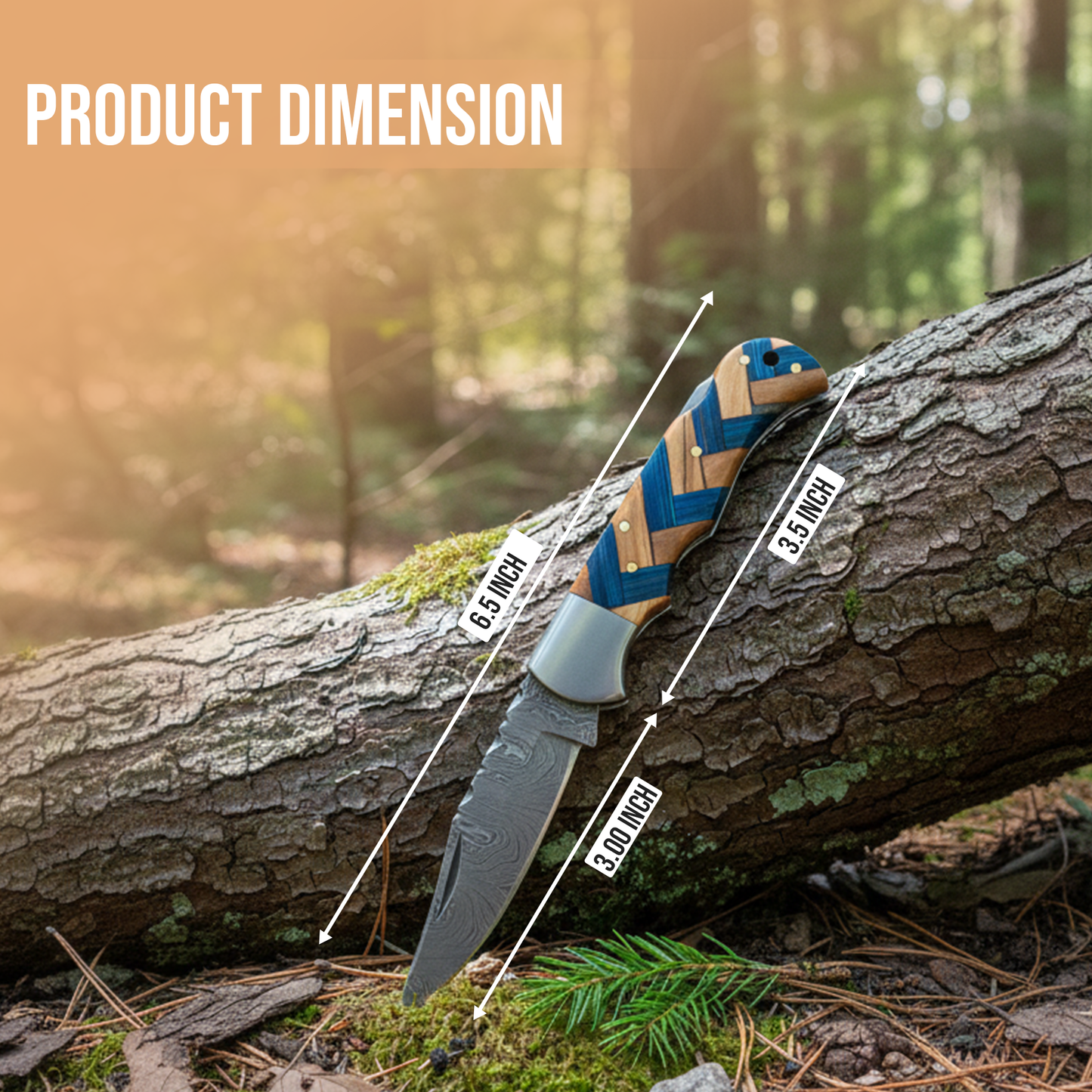 Hammer-Forged Damascus Folding Knife