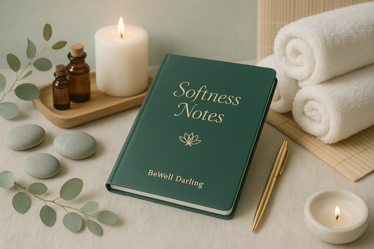 add a gold lotus and the vendor name  BeWell Darling at the bottom of journal written in gold